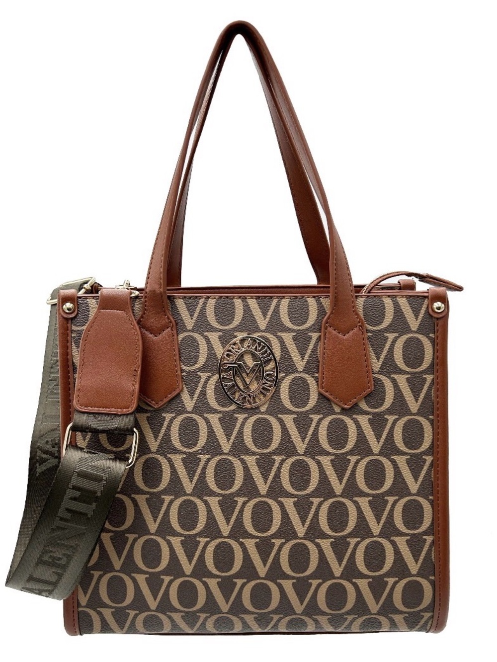 Valentino Brown Logo Monogram Tote with Gold Emblem with guitar strap - Picture 3 of 6